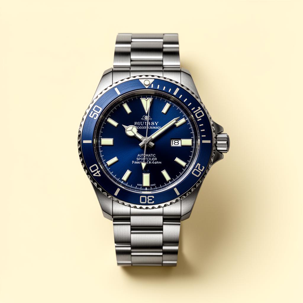 Le Plongeur blue sunburst diver watch — front view